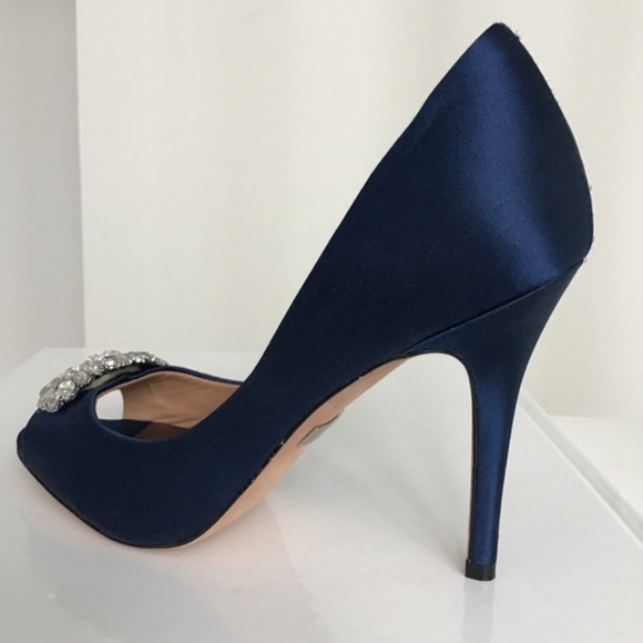 Badgley Mischka royal blue satin open toe pump size 7-7 1/2 - Picture 7 of 10